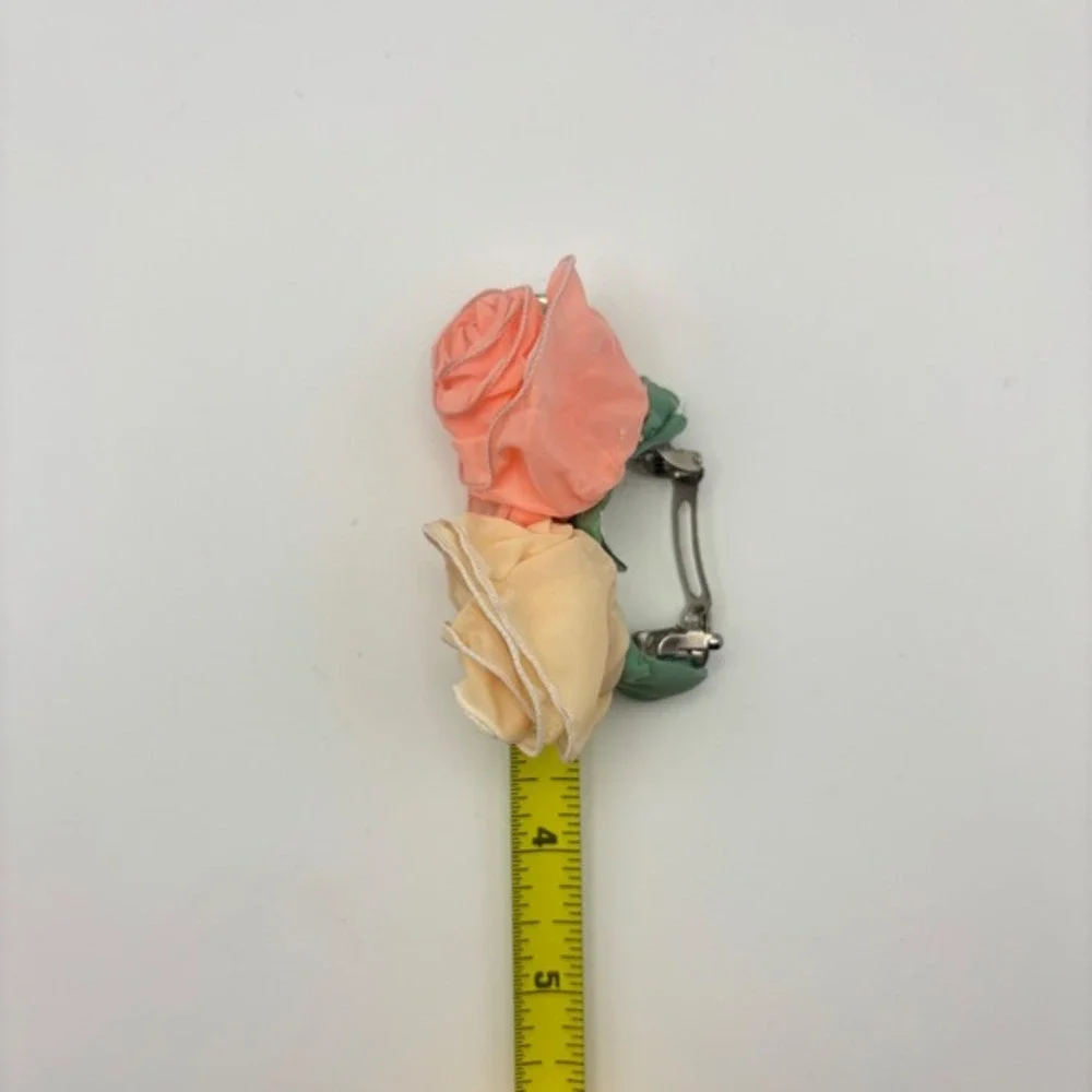 Vintage Fabric Cream Pink Rose Ponytail Hair‎ Clip Barrette Cottagecore Y2K Boho